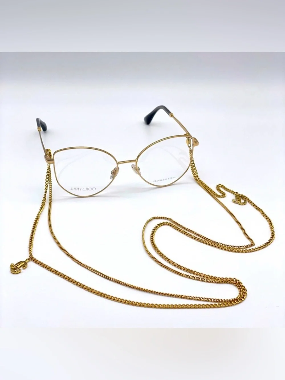 Jimmy Choo Gold Metal Frame Glasses with Matching Chain
